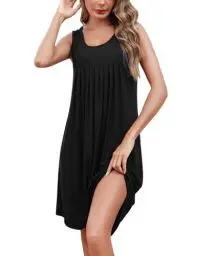 Produktbild: Litherday Nachthemd Damen Ärmelloses Baumwolle Kurz Negligee Sommer Nachtwäsche Frauen Nachthemden Nachtkleid Schwarz XL