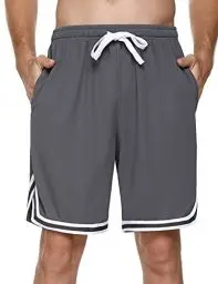 Produktbild: Litherday Shorts Herren Sportshorts Kurz Hosen Streifen Jogginghose Sommer Traininghose mit Taschen Elastischer Bund und Atmungsaktive Shorts zum Fitness, Running, Gym, Basketball, Dunkelgrau, M