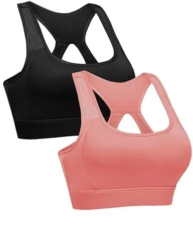 Produktbild: Litherday Sport BH Damen Gepolstert Push Up Sports Bustier ohne Bügel Starker Halt Sport Bra für Yoga Fitness Schwarz+Rosa L