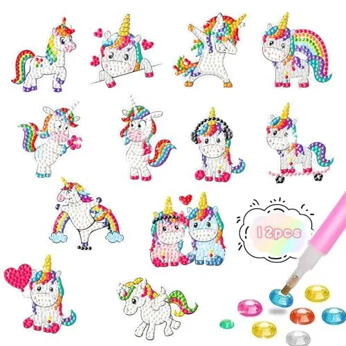 Produktbild: Lithyc 12 Stück DiamantgemäLde für Kinder, Diamond Painting Einhorn, DIY 5D-DiamantgemäLde Geeignet für Kinder Im Alter Von 6-12 Jahren