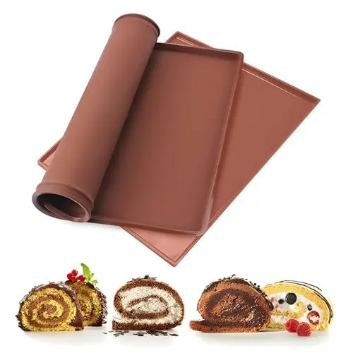 Produktbild: Lithyc 2 StüCke Backmatte Silikon Backofen - Dauerbackmatte - Silikonbackmatte - Silikon Matte - Geeignet FüR Biskuitrollen, GebäCk, Waffeln, Kekse, Sushi(Braun)