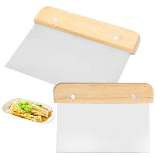 Produktbild: Lithyc 2er Pack Teigspatel - Teigschneider - Teigschaber Edelstahl - Dough Scraper - Teigschaber mit Holzgriff - Teigspatel Aus Edelstahl für Kuchen Pizza Brotschneiden KüChenutensilien