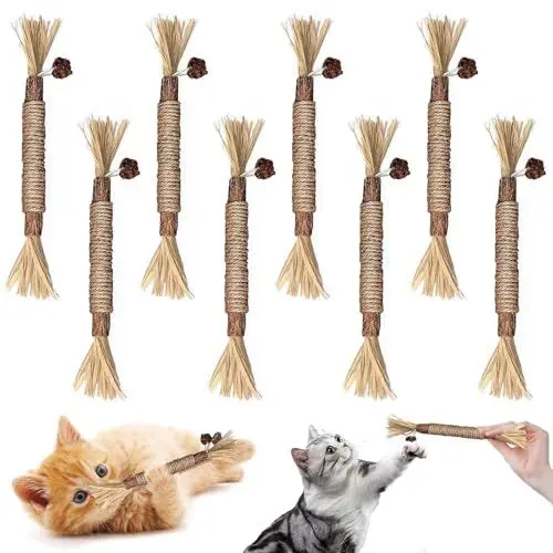 Produktbild: Lithyc 8 Stück Katzenminze Stick, Pfotenspass Zahnreinigende Knabberstangen, Katzenzahnbürste für Katzen,KatzenzäHne Beißen, zur Zahnreinigung und Druckentlastung bei Katzen im Innenbereich
