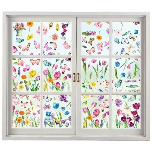Produktbild: Lithyc 9 Blumen-Schmetterlings-Fensterdekorationen, Fensterbilder Ostern,Fensterbilder Selbstklebend, Fenstersticker,Selbstklebende Fensteraufkleber Zum Dekorieren Von Kinderzimmer-PartyzubehöR