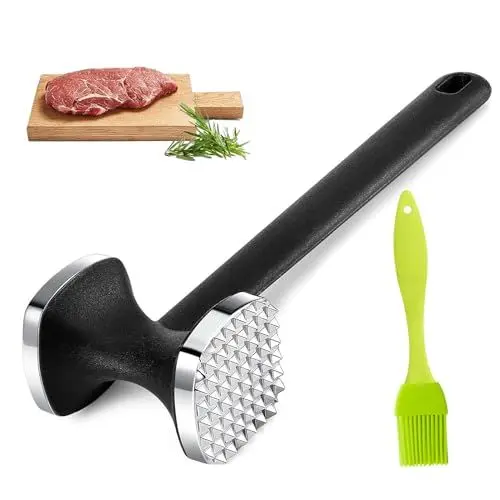 Produktbild: Lithyc Fleischklopfer – Einteiliger Doppelseitiger Fleischhammer – Fleischhammer – Steakhammer – Fleischhammer Edelstahl – Fleischhammer mit Rutschfestem Griff Geeignet für Steaks HäHnchensteaks