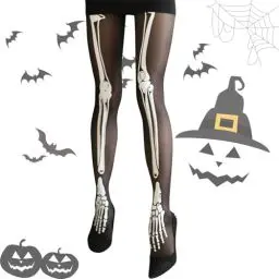 Produktbild: Lithyc Halloween-Skelett Lange Socken- Halloween Netzstrumpfhose Schwarz,Tag Der Toten Strumpfhose -Halloween KostüM Accessoires,geeignet für Maskeradepartys und Festivalkostüme