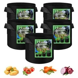 Produktbild: LITLANDSTAR 5 Stück 56L Pflanzsäcke aus Vliesstoff, Gartenpflanze Anbaubeutel Atmungsaktive Vliesstoff-Blumentöpfe mit Griffen Innen und Außenanbaubehälter für Gemüse, Blumen, Pflanzen(15 Gallonen)