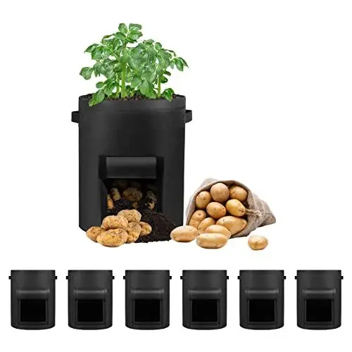 Produktbild: LITLANDSTAR 6 Stück 10 Gallonen Kartoffel Pflanzsack, Kartoffel Pflanzsack aus Vliesstoff mit Sichtbarer Klappe und Griffen für Pflanze Tomaten, Kartoffeln, Gemüse und Blumen（35 x 40 cm, Schwarz）