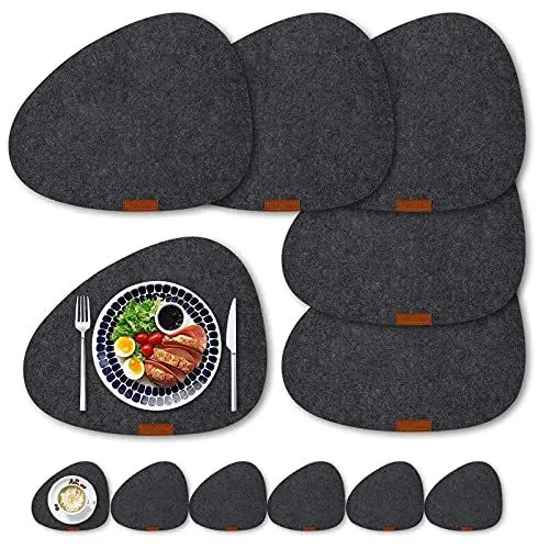 Produktbild: LITLANDSTAR Filz Tischsets Untersetzer 12er Set, hitzebeständige rutschfeste Tischsets für Zuhause und Restaurant Waschbare Tischsets Set mit 6 Tischsets, 6 Untersetzer(Dunkelgrau)