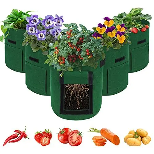 Produktbild: LITLANDSTAR Potato Growing Bag, 5-Pack 10 Gallonen Vegetable Growing Plant Bags mit Sichtfenster und Griffen für Gemüse, Obst, Blumen, Kartoffel (Grün)