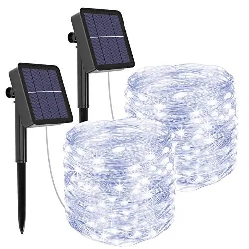 Produktbild: litogo (2 Stück) Solar Lichterkette Aussen, 12M 120 LED Lichterkette Außen Wasserdicht KupferDraht 8 Modus Solarlichterkette Deko für Garten, Balkon, Terrasse, Tor, Hof, Hochzeit, Party(KaltesWeiß)