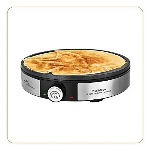 Produktbild: LITTLE BALANCE 8383 Maxi-Crêpes Trio i-200 – Crêpes-Pfanne 3 in 1 – Crêpes-Pfannen, Grillplatte, verstellbarer Thermostat – 1200 W – Edelstahl-Finish