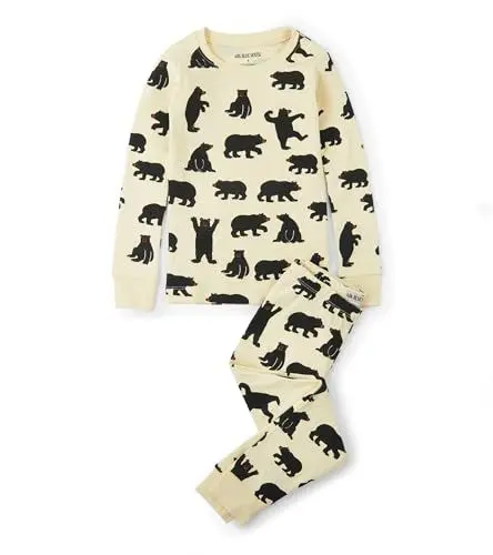 Produktbild: Little Blue House Unisex Kinder Kids Pj Set (Ovl) - Black Bears On Natural Zweiteiliger Schlafanzug, Schwarze Bären Auf Natur, 6 Jhare Herstellergröße 6 EU