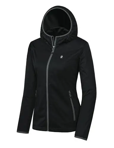 Produktbild: Little Donkey Andy Leichte Kapuzen-Softshelljacke für Damen zum Laufen, Wandern, winddicht, wasserabweisend Schwarz XS