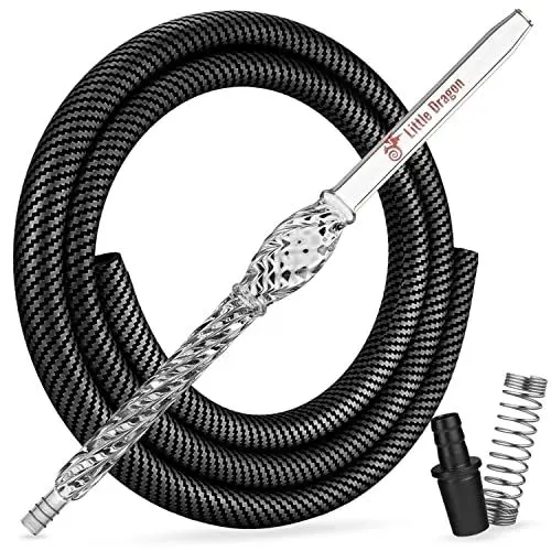 Produktbild: Little Dragon® Shisha Schlauch mit Mundstück - Glas aus Kristallglas inkl. Silikonschlauch in Carbonoptik, Knickschutzfeder, Schlauchadapter 18/8 - Edles Shisha Zubehör