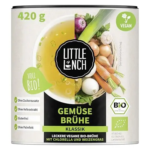 Produktbild: Little Lunch Gemüsebrühe Bio | Gemüsebrühe Klassik | 100 Prozent Bio-Qualität | Veggie | Ohne zugesetzten Zucker | Ohne Geschmacksverstärker | Ohne Hefe | Ohne Palmfett | Ohne künstliche Zusätze|420g