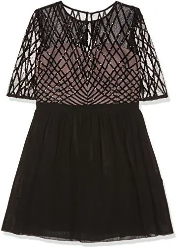 Produktbild: Little Mistress Damen Plissee Kleid Sequin Top Prom Dress Midi, Mehrfarbig (Black/Mink), 36 EU (UK 8)