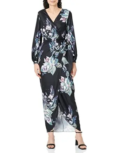 Produktbild: Little Mistress Damen Roxby Black Floral Long-sleeve Maxi Dress cocktailkleid, Mehrfarbig (Multi 001), 38 EU (Herstellergröße: 10)