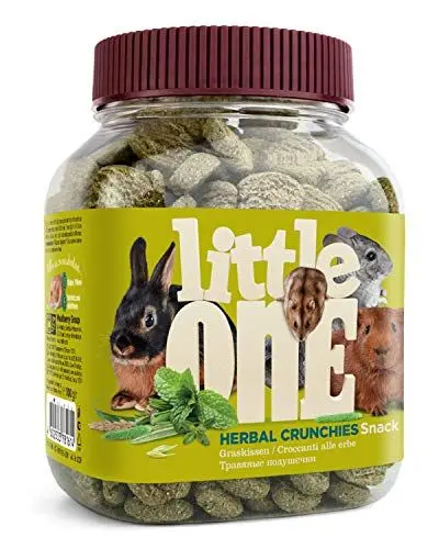 Produktbild: Little One Herbal Crunchies | 100 g | Ergänzungsfuttermittel für Zwergkaninchen, Meerschweinchen, Hamster & andere Nager | Zur Unterstützung der Zahnpflege | Aromatische Kräuter