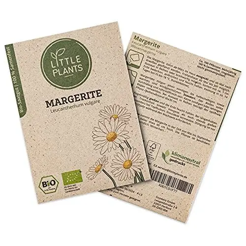 Produktbild: Little Plants BIO Margeriten Samen, 700 Margeritensamen, hohe Keimrate, 100% Natürlich, BIO Samen Margerite für Blumengarten, Blumenbeet, Hochbeet – BIO Blumensamen Blumenwiese Nachhaltig