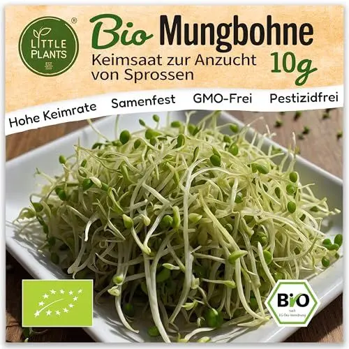 Produktbild: Little Plants Bio Mungbohne Sprossen Samen (10g) - Mungbohne-Samen - Mungbohnensprossen & Microgreens zum Keimen