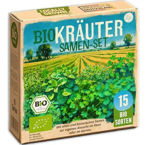 Produktbild: Little Plants Kräuter Samen Set - 15 Sorten BIO Kräuter Anzuchtset - Küchenkräuter & Gartenkräuter Samen - Saatgut Set Kräutersamen für Küche & Garten (inkl. E-book)