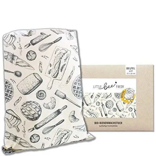 Produktbild: little bee fresh Bio-Bienenwachstuch großer Brotbeutel 25x32 cm aus Deutschland - hält Lebensmittel natürlich, schön & plastikfrei frisch! Handgemacht aus Bio-Rohstoffen (Brotbeutel)