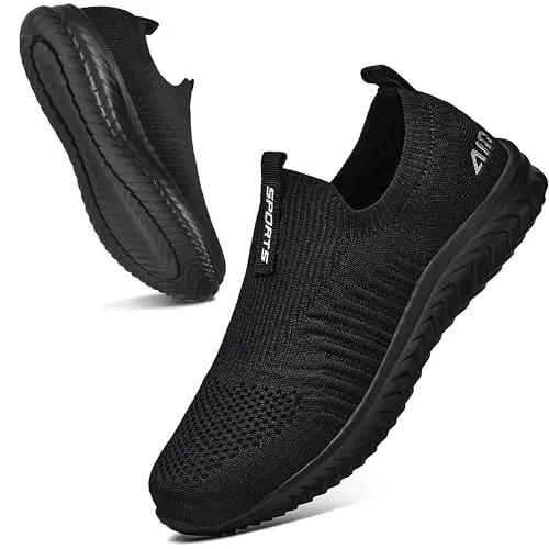 Produktbild: Littleplum Damen Slip On Sneaker Memory Foam Walkingschuhe Turnschuhe Fitness Gym Sportschuhe Bequeme Schuhe,B Schwarz,42 EU