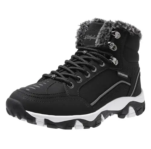 Produktbild: Littleplum Damen Winterstiefel Warm Gefüttert Trekking Schuhe Herbst Outdoor Schneestiefel Winterschuhe,Schwarz,39 EU
