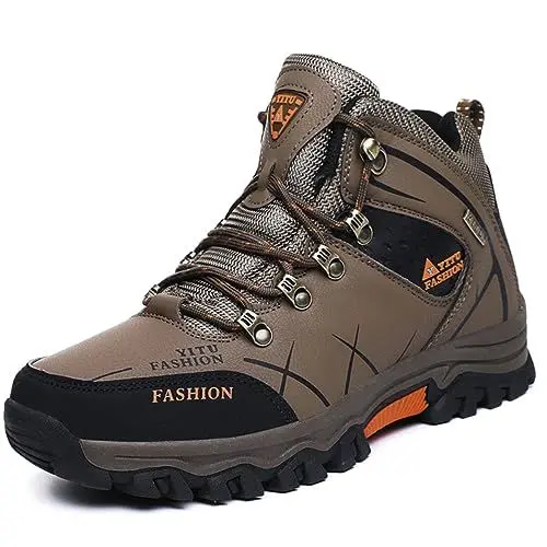 Produktbild: Littleplum Herren Wanderschuhe Atmungsaktiv Outdoor Trekkingschuhe Leichte Hiking wanderstiefel Rutschfeste High Top Sportschuhe mit Warm Gefütter, Khaki, 40 EU
