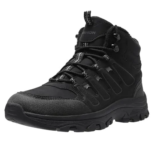 Produktbild: Littleplum Wanderschuhe Herren Trekkingschuhe Wanderstiefel Wasserdicht Herren Winterschuhe Warm Gefüttert High Rise Outdoor Sportschuhe(B Alle Schwarz,45EU)