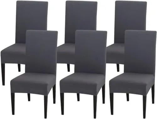 Produktbild: Littleprins Stuhlhussen 6er Set Schwingstühle Stretch Stuhlbezug elastische Hussen für Stühle Stuhlüberzug für Esszimmer Stuhl Hochzeit Partys Bankett (Grau)