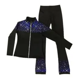 Produktbild: LIUHUO Eiskunstlauf-Trainingshose, Jacken, Mädchen, Fleece, glänzende Farben, Diamanten, bequem, warm, Schwarz