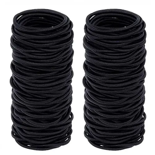 Produktbild: LIUJZZJ 100 Elastische Haarbänder Haargummi Pferdeschwanzhalter kein Metall für Frauen Mädchen Kinder Männer Dickes Haar Schwarz
