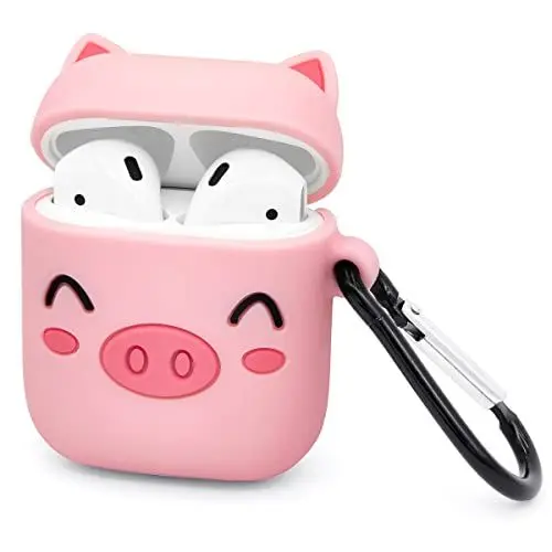 Produktbild: LIUKE Nette Airpods Hülle, Niedliche Airpods Hülle, Airpods 2 Hülle, Rosa Schwein Lustige 3D Cartoon Tiere Voller Schutz Stoßfest Weiche Silikon Ladehülle mit Schlüsselanhänger für Airpods 1 & 2