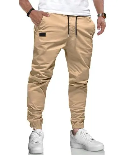 Produktbild: LIUPMWE Herren Hose Chino Cargohose Jogginghose Baumwolle Casual Sporthose Sweatpants Herren mit Taschen Freizeithose Elastische Taille mit Kordelzug,XL,Bronze