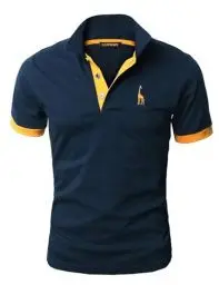 Produktbild: LIUPMWE Poloshirt Herren Kurzarm Baumwolle Einfarbig Basic Golf T-Shirt Giraffe Stickerei Polohemd Sommer,Blau-07,L