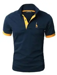 Produktbild: LIUPMWE Poloshirt Herren Kurzarm Baumwolle Einfarbig Basic Golf T-Shirt Giraffe Stickerei Polohemd Sommer,Blau-07,XL