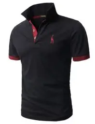 Produktbild: LIUPMWE Poloshirt Herren Kurzarm Baumwolle Einfarbig Basic Golf T-Shirt Giraffe Stickerei Polohemd Sommer,Schwarz-07,L