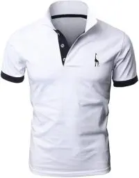 Produktbild: LIUPMWE Poloshirt Herren Kurzarm Baumwolle Einfarbig Basic Golf T-Shirt Giraffe Stickerei Polohemd Sommer,Weiß-07,XL