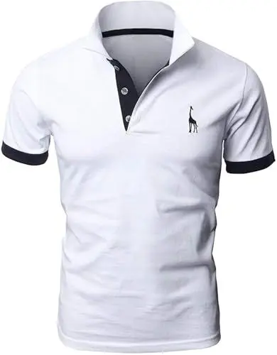 Produktbild: LIUPMWE Poloshirt Herren Kurzarm Baumwolle Einfarbig Basic Golf T-Shirt Giraffe Stickerei Polohemd Sommer,Weiß-07,XL