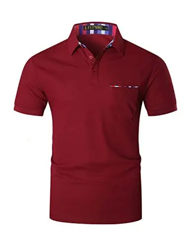 Produktbild: LIUPMWE Poloshirt Herren Kurzarm Polohemd Karierter Kragen Hemd T-Shirt Sommer Slim Fit Golf Sports,Rot-A,3XL