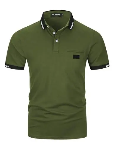 Produktbild: LIUPMWE Poloshirt Herren Kurzarm Polohemd Slim Fit Basic Golf Polo Baumwolle Männer T-Shirt Sommer,L,Grün-New