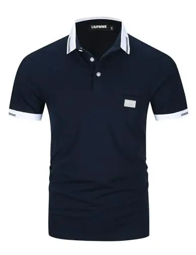 Produktbild: LIUPMWE Poloshirt Herren Kurzarm Polohemd Slim Fit Basic Golf Polo Baumwolle Männer T-Shirt Sommer,L,Blau-New
