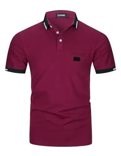 Produktbild: LIUPMWE Poloshirt Herren Kurzarm Polohemd Slim Fit Basic Golf Polo Baumwolle Männer T-Shirt Sommer,XL,Rot-39