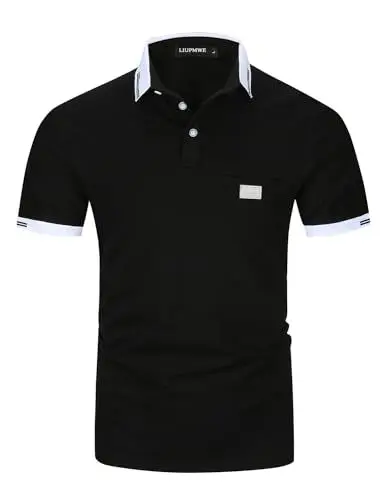Produktbild: LIUPMWE Poloshirt Herren Kurzarm Polohemd Slim Fit Basic Golf Polo Baumwolle Männer T-Shirt Sommer,XL,Schwarz-39