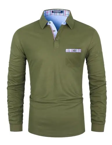 Produktbild: LIUPMWE Poloshirt Herren Langarm Getäfelt T Shirts Männer Hemd T-Shirt Slim Fit Golf Sports,Grün-37,L