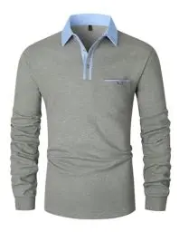 Produktbild: LIUPMWE Poloshirt Herren Langarm Getäfelt T Shirts Männer Hemd T-Shirt Slim Fit Golf Sports,XL,Grau-43