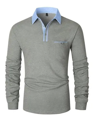 Produktbild: LIUPMWE Poloshirt Herren Langarm Getäfelt T Shirts Männer Hemd T-Shirt Slim Fit Golf Sports,L,Grau-43