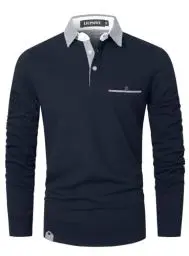 Produktbild: LIUPMWE Poloshirt Herren Langarm Polos Slim Fit Klassisch Kariert Kragen Baumwolle Golf T-Shirts Casual Polo Shirts,Blau-12,M
